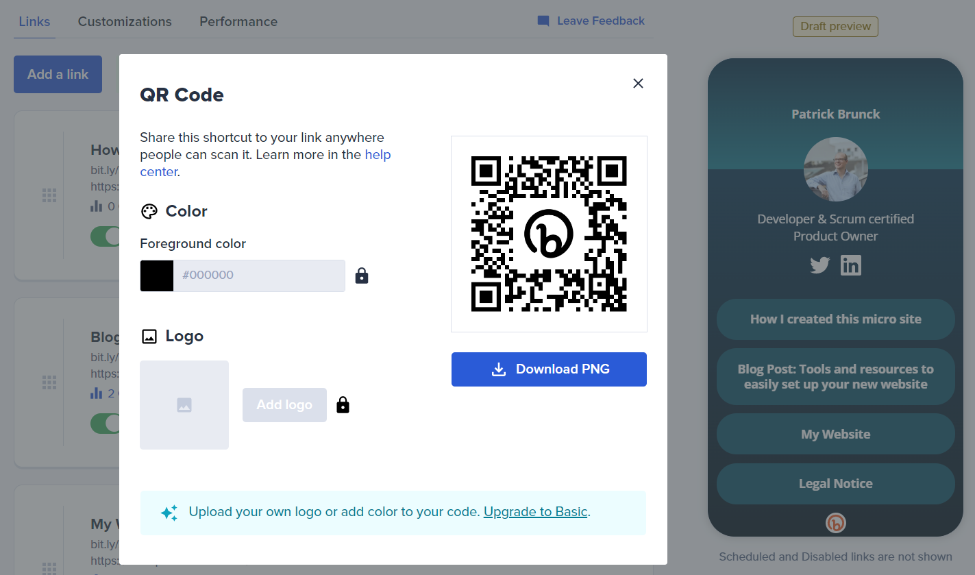 Create a mini landing page and QR code via Bitly